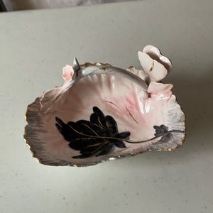 Trinket Candy Dish Vintage Pink Butterfly Basket Porcelain Collectibles